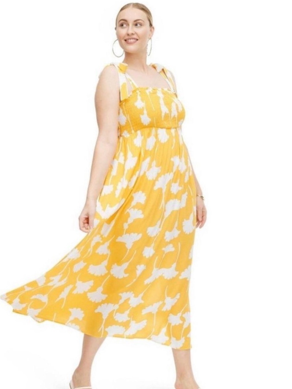 Diane Von Furstenberg Yellow and White Floral Midi Dress Tie Sleeve Small